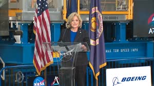 NASA Administrator Jim Bridenstine gives Artemis update with core stage of Space Launch System